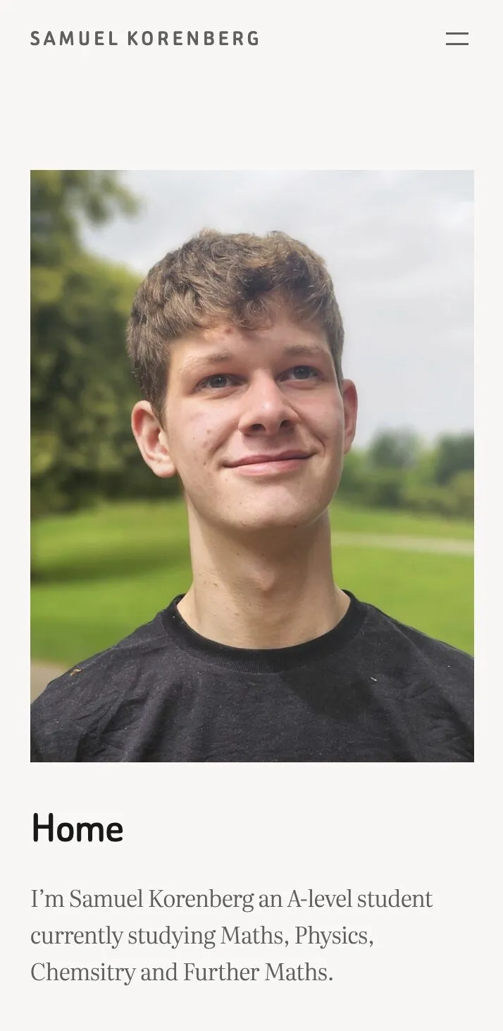 A mobile screenshot of the earlier WordPress version of this site, showing a portrait photo above a short introduction