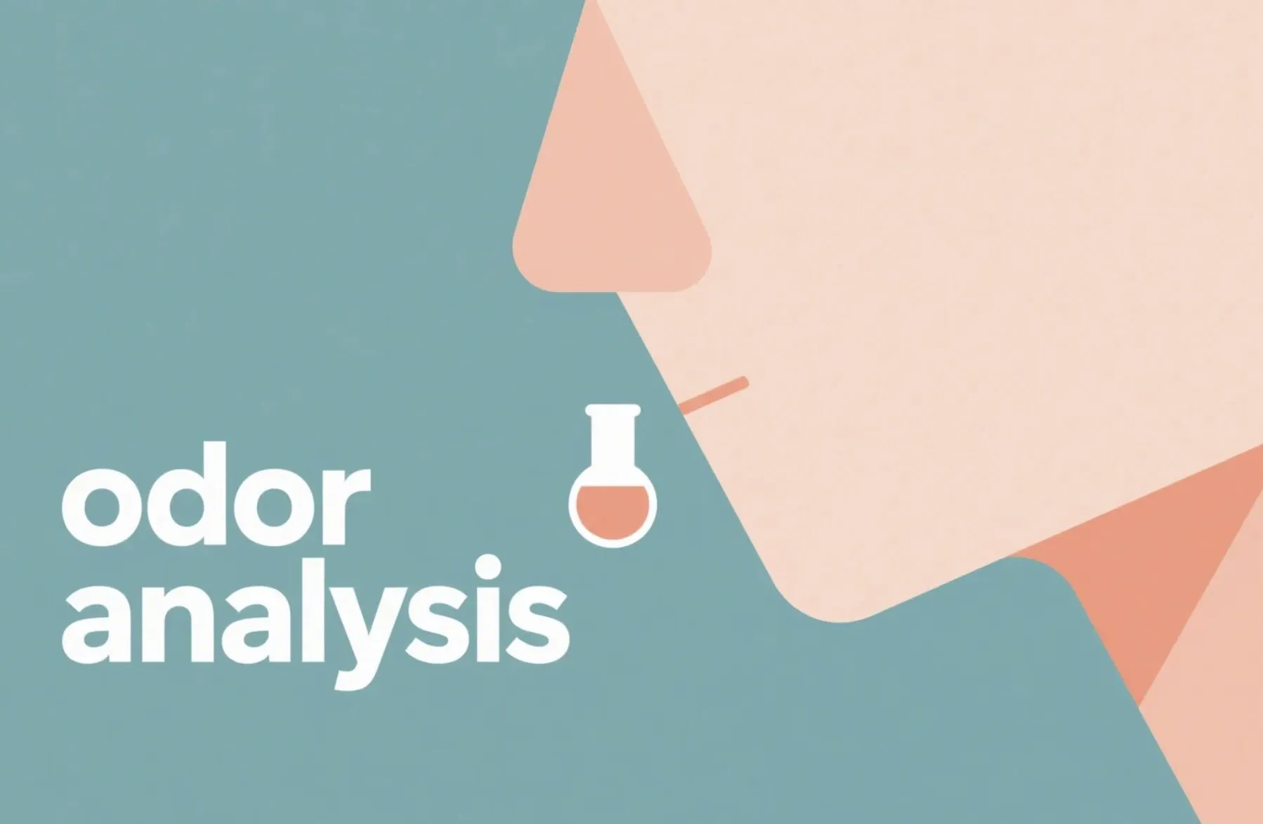 A stylised graphic captioned 'odor analysis', showing a nose beside a small conical flask
